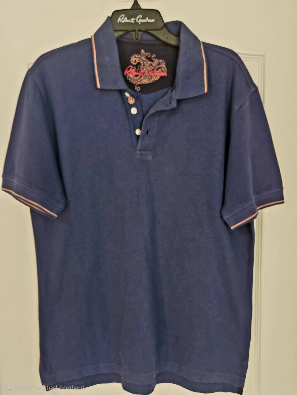 Robert Graham Navy Polo with Pink Contrast Piping